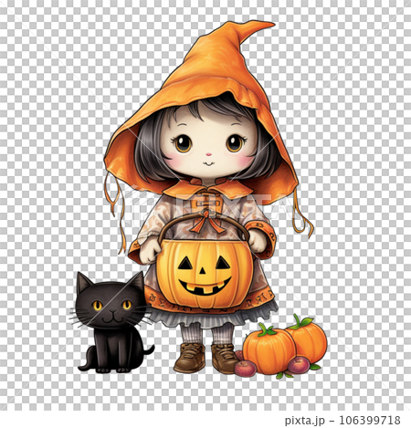 Kawaii children holding jack o lanterns in their arm in Halloween festival AI Generative Kawaii children holding jack o lanterns in their arm in Halloween festival AI Generative 106399718