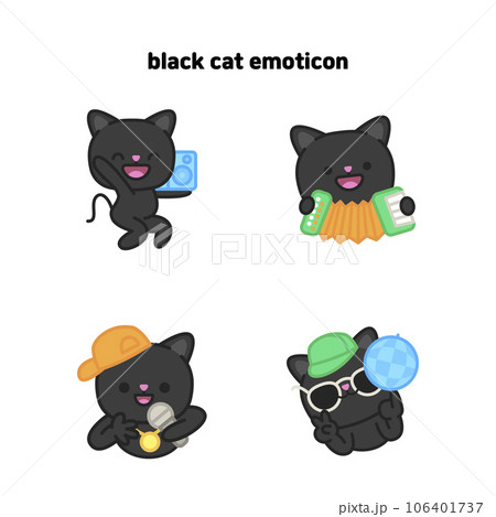 illustration of a black cat character enjoying a party with music 106401737