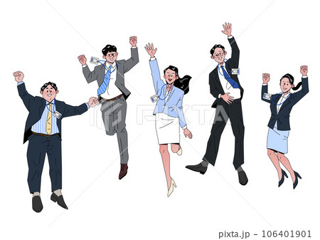 3D business concept character, young professionals in formal attire jumping energetically 106401901