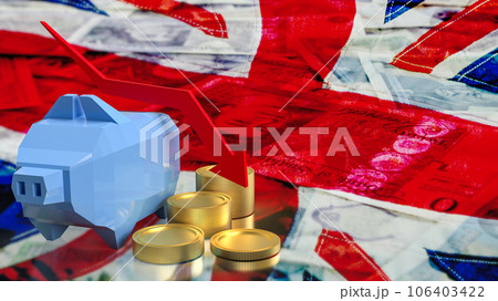 The piggy bank and gold coins on union jack flag Background 3d rendering The piggy bank and gold coins on union jack flag Background 3d rendering 106403422
