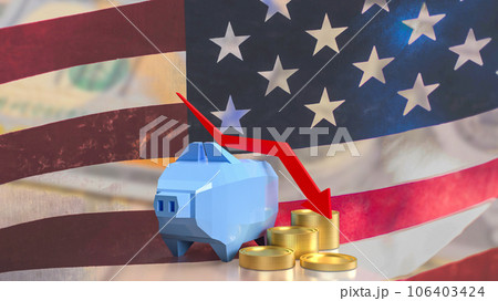 The piggy bank and coins on Usa flag Background 3d rendering 106403424