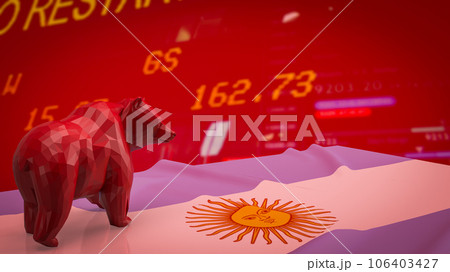 The  red Bear on  Argentina flag on Business chart background  3d rendering 106403427