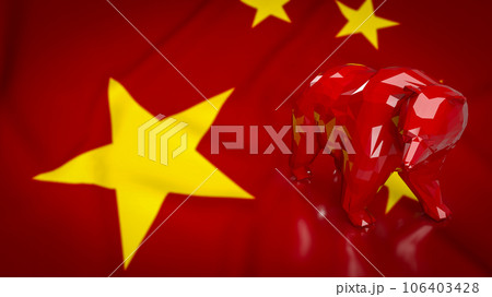 The red bear on china flag for Chinese business crisis 3d rendering 106403428