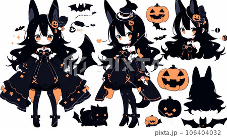 ハロウィン用の女の子の魔女コスプレイラストのプリファレンスシート