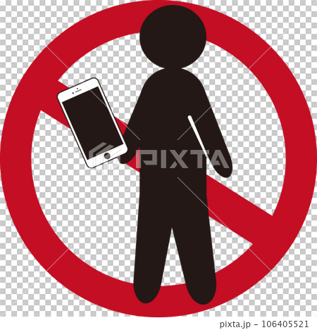 Pictogram prohibiting smartphone use while walking, black screen 106405521