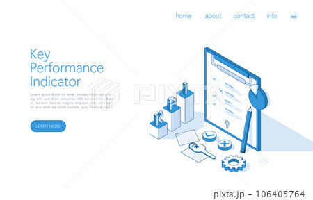 Landing page KPI Key Performance Indicator. Isometric Concept of Business Performance Strategy and Analysis. 106405764