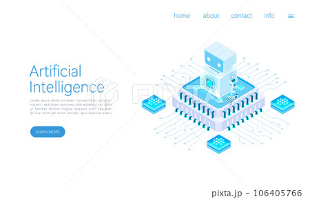 Landing page template ai digital technology. artificial intelligence computer. Abstract futuristic hitech style. computing processor. Isometric vector. Landing page template ai digital technology. artificial intelligence computer. Abstract futuristic hitech style. computing processor. Isometric vector. 106405766