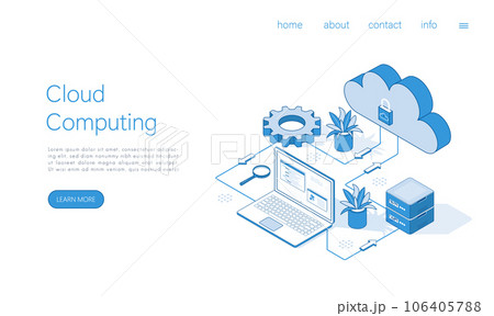 Landing page template cloud computing concept. Including Servers, Storage, Databases, Connection Technology. Isometric vector. Landing page template cloud computing concept. Including Servers, Storage, Databases, Connection Technology. Isometric vector. 106405788