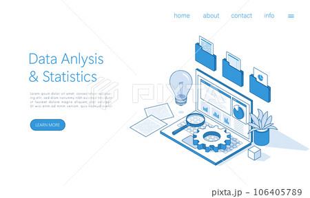 Landing page template Data Analysis, Business Statistic, Management, Consulting, Marketing Concept. Isometric vector. Landing page template Data Analysis, Business Statistic, Management, Consulting, Marketing Concept. Isometric vector. 106405789