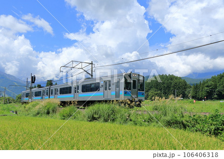 大糸線　夏の白馬山麓 106406318