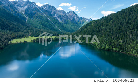 Beautiful view of high altitude forest mountain and lake landscape in Sichuan,China 106406623