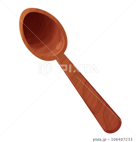 Wooden spoon top view cartoon style, textured soup traditional cultery isolated on white background.  106407233