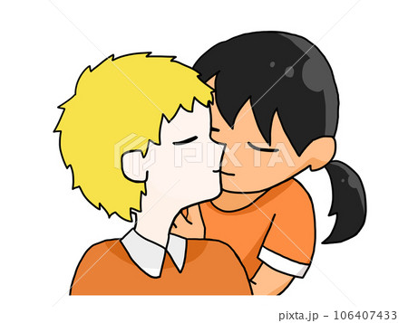 キスをするカップルのイラスト(白人男子と日本人女子) キスをするカップルのイラスト(白人男子と日本人女子) 106407433