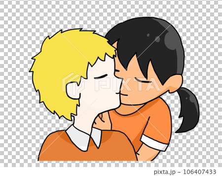 キスをするカップルのイラスト(白人男子と日本人女子) キスをするカップルのイラスト(白人男子と日本人女子) 106407433