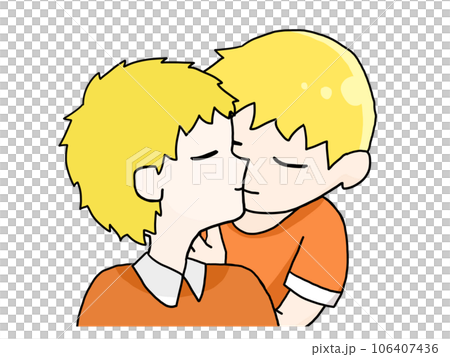 Illustration of a kissing couple (white boy and white boy) 106407436
