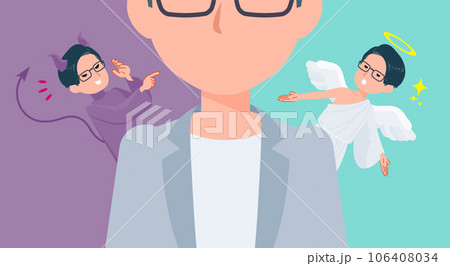 天使と悪魔の間で葛藤するプログラマエンジニア男性のセット 106408034