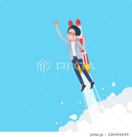 ロケットジェットで飛び立つプログラマエンジニア男性のセット 106408094