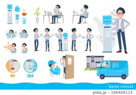 ウォーターサーバーとプログラマエンジニア男性のセット。編集が容易なベクターアートです。 106408113