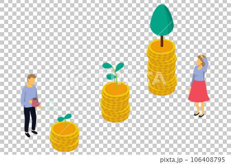 An image illustration of the growth of investment and savings that nurtures assets. Isometric composition. 106408795