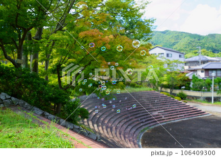 公園の広場でシャボン玉 106409300