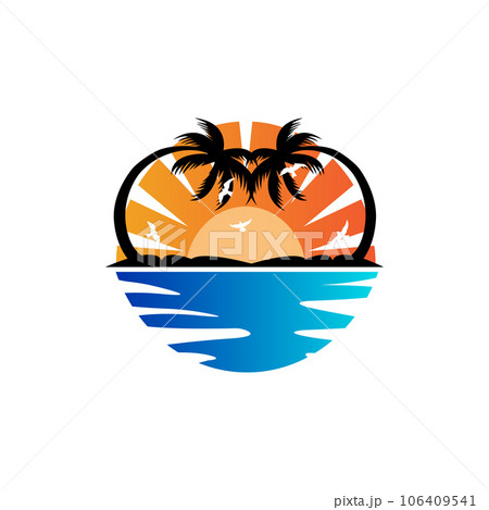 Sunset Logo, Sun Vector, Beach Natural Scenery, Minimalist Design Brand Illustration 106409541