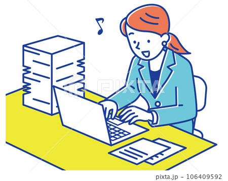 大量の書類と仕事を軽々とこなすスーツ姿の女性 大量の書類と仕事を軽々とこなすスーツ姿の女性 106409592