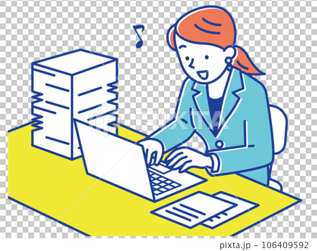 大量の書類と仕事を軽々とこなすスーツ姿の女性 大量の書類と仕事を軽々とこなすスーツ姿の女性 106409592