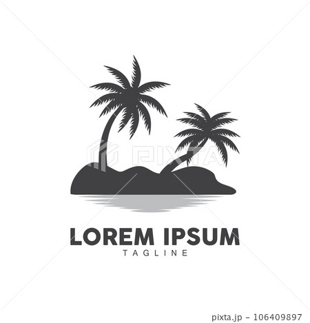 Coconut Tree Logo, Palm Tree Sunset Beach Vector, Elegant Minimalist Simple Design, Symbol Template Icon 106409897