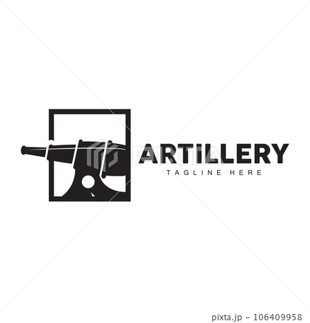 Cannon Logo, Army Artillery Weapon Design Vector Illustration Silhouette 106409958