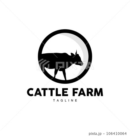 Cow Logo, Cattle Farm Vector, Silhouette Simple Minimalist Design Illustration, Symbol Template 106410064