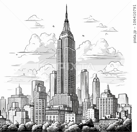 Empire State Building. Empire State Building hand-drawn comic illustration. Vector doodle style cartoon illustration Empire State Building. Empire State Building hand-drawn comic illustration. Vector doodle style cartoon illustration 106410791