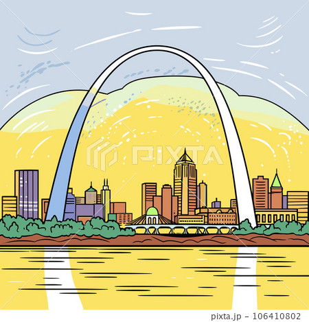 Gateway Arch. Gateway Arch hand-drawn comic illustration. Vector doodle style cartoon illustration 106410802