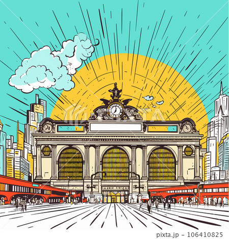 Grand Central Terminal. Grand Central Terminal hand-drawn comic illustration. Vector doodle style cartoon illustration Grand Central Terminal. Grand Central Terminal hand-drawn comic illustration. Vector doodle style cartoon illustration 106410825