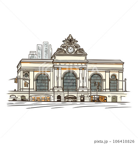 Grand Central Terminal. Grand Central Terminal hand-drawn comic illustration. Vector doodle style cartoon illustration 106410826