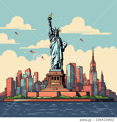Statue of Liberty. Statue of Liberty hand-drawn comic illustration. Vector doodle style cartoon illustration 106410902