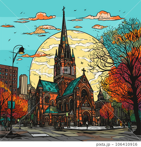 Trinity Church in Boston. Trinity Church in Boston hand-drawn comic illustration. Vector doodle style cartoon illustration Trinity Church in Boston. Trinity Church in Boston hand-drawn comic illustration. Vector doodle style cartoon illustration 106410916