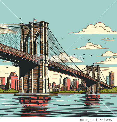 Brooklyn Bridge. Brooklyn Bridge hand-drawnのイラスト素材