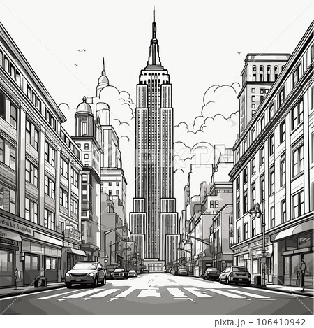 Empire State Building. Empire State Building hand-drawn comic illustration. Vector doodle style cartoon illustration 106410942