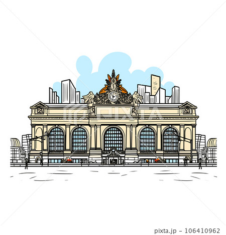 Grand Central Terminal. Grand Central Terminal hand-drawn comic illustration. Vector doodle style cartoon illustration Grand Central Terminal. Grand Central Terminal hand-drawn comic illustration. Vector doodle style cartoon illustration 106410962