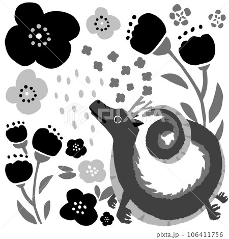 お花と龍 黒 お花と龍 黒 106411756