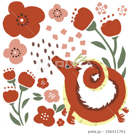 お花と龍　赤 106411761