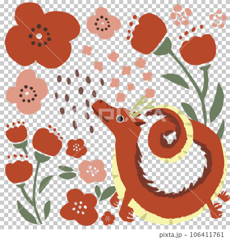 お花と龍　赤 106411761