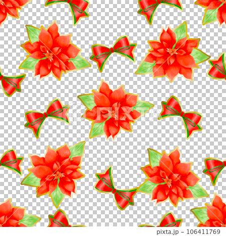 Christmas pattern with ribbon and poinsettia Christmas pattern with ribbon and poinsettia 106411769
