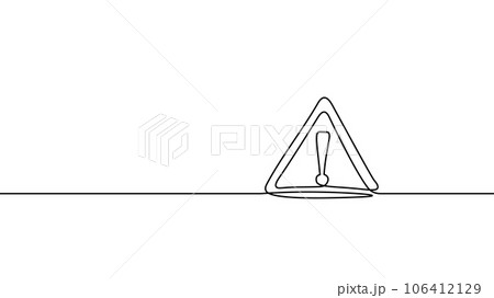 One line cyber security safety warning exclamation point. Continuous line guard attention virus alert internet attack antivirus. White firewall protection hacker vector illustration One line cyber security safety warning exclamation point. Continuous line guard attention virus alert internet attack antivirus. White firewall protection hacker vector illustration 106412129