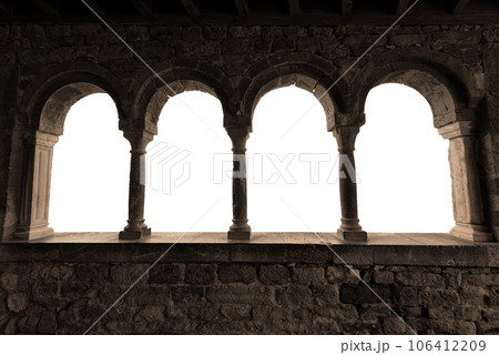 Porch with Stone Columns and Arches Isolated on White Background Porch with Stone Columns and Arches Isolated on White Background 106412209