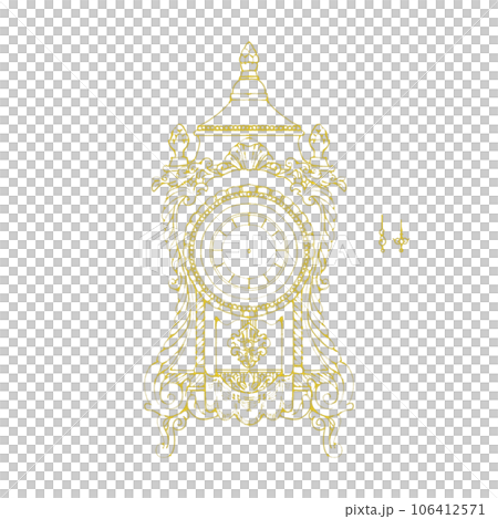 Antique table clock (separate hands)/gold leaf line drawing style Antique table clock (separate hands)/gold leaf line drawing style 106412571