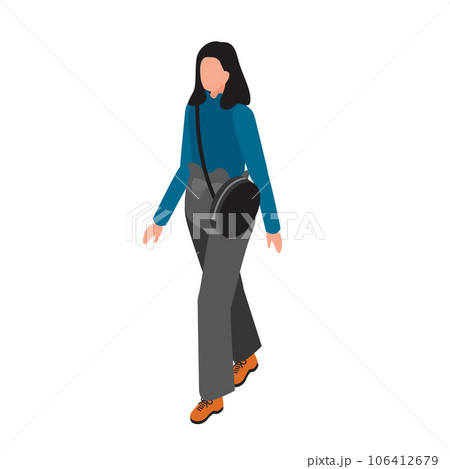 アイソメトリック_私服で歩いている女子小学生 106412679