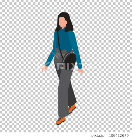 アイソメトリック_私服で歩いている女子小学生 106412679