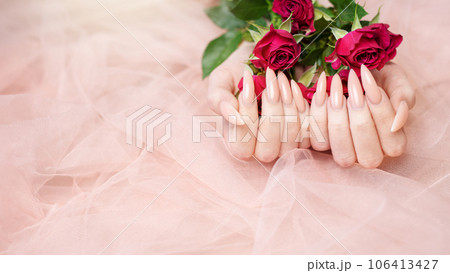 Elegant pastel pink natural manicure. 106413427