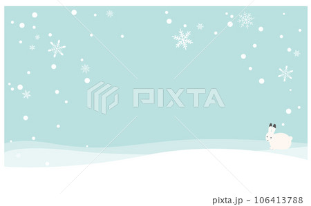 雪うさぎの冬の雪原背景フレームベクターイラスト 106413788